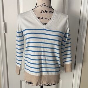 Sara Campbell V-Neck Sweater - Blue and White Stripes NWOT